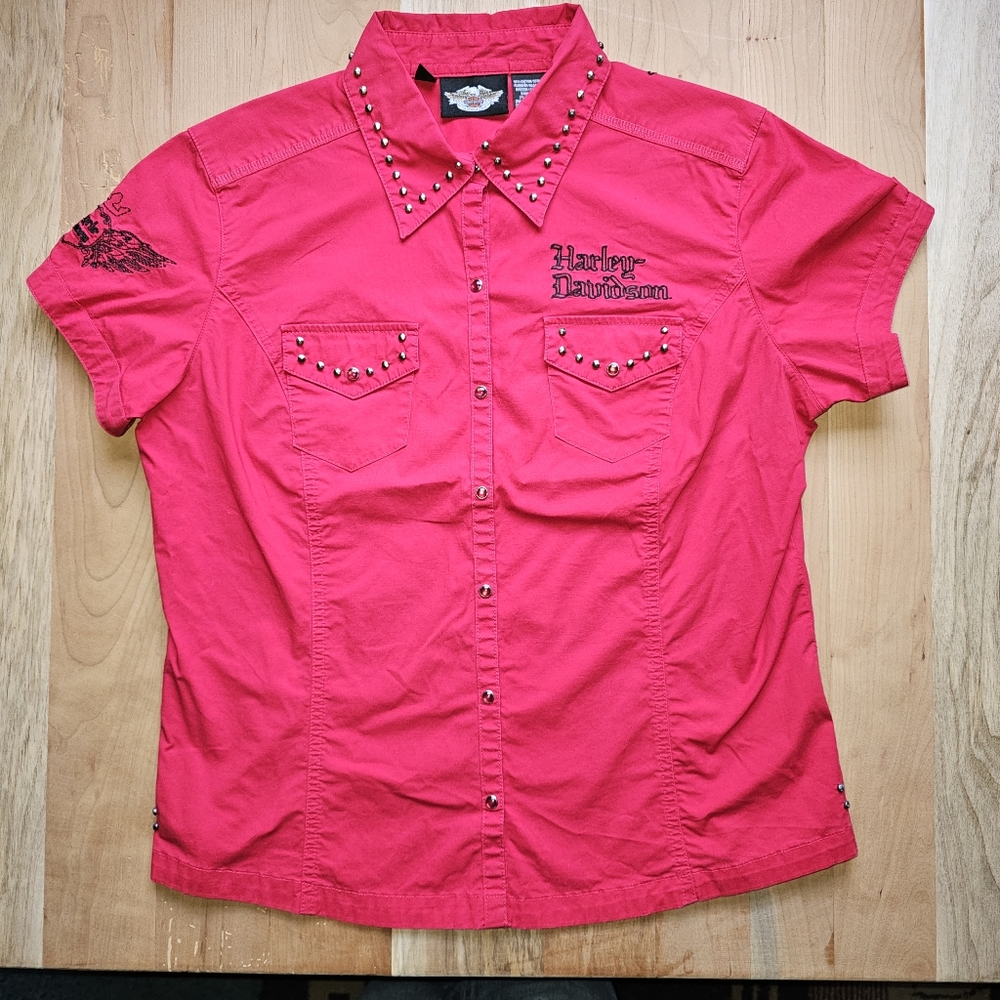 Harley Davidson Cycle Queen Red Snap Button Shirt Large - Picture 10 of 14